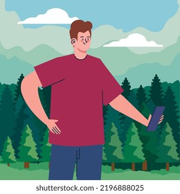 man taking a selfie in landscape