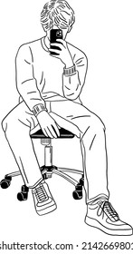 Man taking Selfie on Mobile phone Social media sharing Hand drawn line art illustration