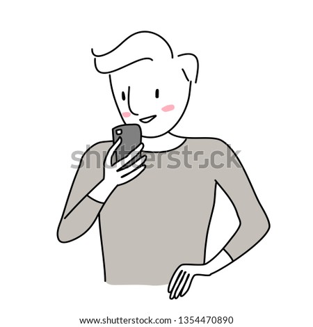 Man taking selfie with smartphone. Cheerful man making a video call on mobile phone.  