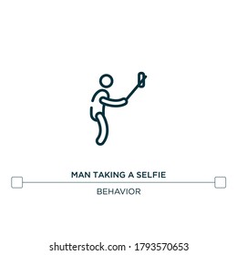 man taking a selfie vector line icon. Simple element illustration. man taking a selfie outline icon from behavior concept. Can be used for web and mobile
