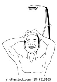 man taking a shower black white