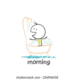 man taking a shower in the morning illustration