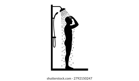 Man Taking A Shower With Showerhead Black Silhouette male person human showering bathroom bathing hygiene
