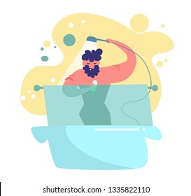 Man  taking a shower  Vector. Cartoon. Isolated art on white background. Flat