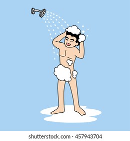 man taking a shower, vector illustration design hand drawn