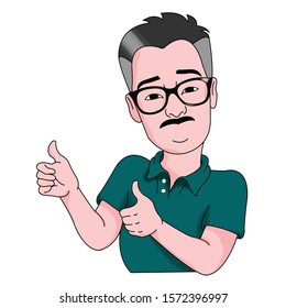 A man is taking thumbs up with white background, Vector.