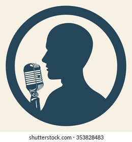 MAN TALK INTO MICROPHONE SYMBOL ILLUSTRATION VECTOR