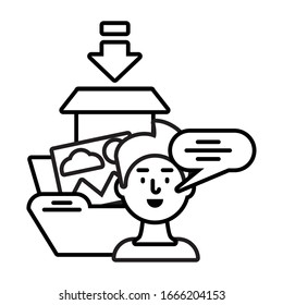 man talking about digital marketing on white background vector illustration design