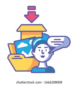 man talking about digital marketing on white background vector illustration design