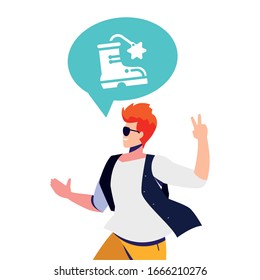 hombre hablando de marketing digital sobre diseño de ilustración vectorial de fondo blanco