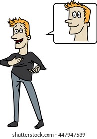 A man is talking about himself; he is very happy about it. Seems like he is satisfied with with his life.