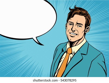 man talking about something interesting pop art comics style.-Vector illustration. 