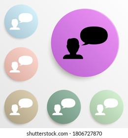 the man is talking badge color set. Simple glyph, flat vector of web icons for ui and ux, website or mobile application