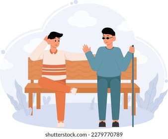 A Man Talking To A Man With A Blind Disability Illustration