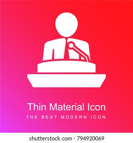 Man talking by mic on a presentation red and pink gradient material white icon minimal design
