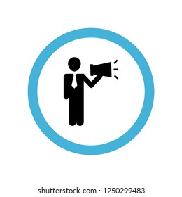 man talking by a speaker icon symbol. Premium quality isolated man talking by a speaker vector icon in trendy style element.