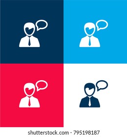 Man talking four color material and minimal icon logo set in red and blue