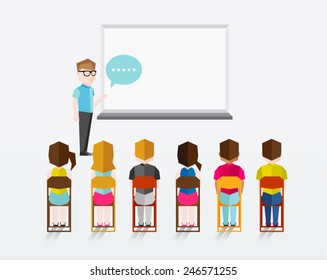 A Man Talking In Front of Many People Vector Illustration