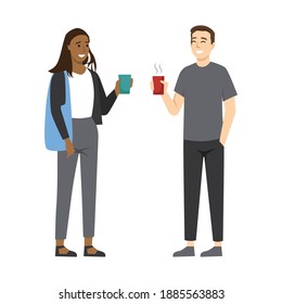 Man talking to girl with pickup lines flat vector illustration of two young people