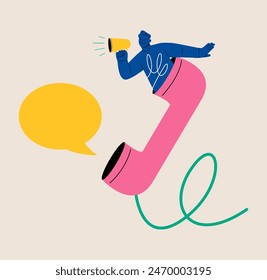 Man talking from hand phone. Colorful vector illustration
