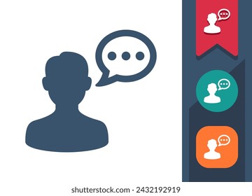 Man, Talking Icon. Chat, Speech Bubble, Conversation, User, Avatar. Professional, pixel perfect vector icon.