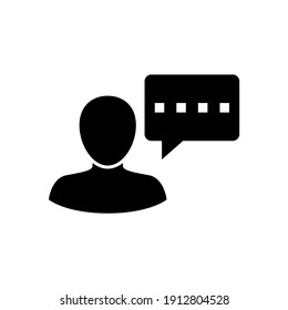 man talking icon in solid black flat shape glyph icon, isolated on white background 