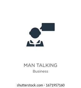 Un vector de icono del hombre que habla. Un hombre de moda y plano que habla ícono de la colección de negocios aislado en fondo blanco. La ilustración vectorial se puede utilizar para diseño gráfico web y móvil, logotipo, eps10