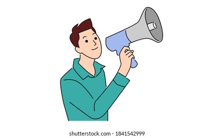 Man talking into megaphone. Make an announcement