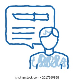 Man Talking Knife sketch icon vector. Hand drawn blue doodle line art Man Talking Knife sign. isolated symbol illustration