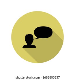 el hombre está hablando un icono de sombra larga. Glifo simple, vector plano de iconos web para ui y ux, sitio web o aplicación móvil