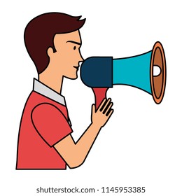 man talking with megaphone sound