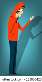 a man talking on a cell phone and gesturing with his hand on an azure background. art icon. vector