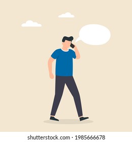 Man talking on mobile phone with a speech bubble. Vector illustration in a flat style.