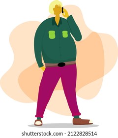 
Man is talking on the phone Cheerful flat color Vector illustration