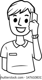 Man talking on the phone. Communication and communication with people. A conversation with a friend. Business management. Hand-drawn illustration. Businessman dialogue