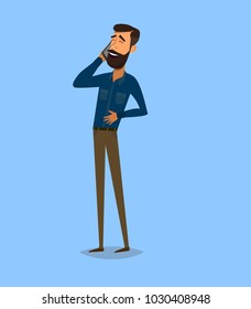 Man is talking on the phone with different emotions. Cheerful, thoughtful, angry. Vector illustration in cartoon style