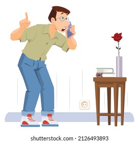 Man is talking on phone. Funny people. Illustration concept template for website, web landing page, banner, presentation, social, poster, promotion or print media.