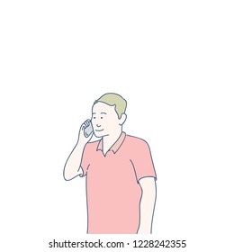 man talking on phone. hand drawn style vector design illustrations