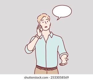 Un hombre hablando por teléfono. Ilustraciones de diseño de Vector de estilo dibujado a mano.