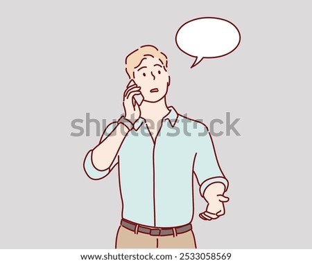 man talking on the phone. Hand drawn style vector design illustrations.