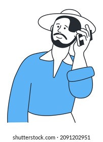 Hombre hablando por teléfono. Un tipo que llama desde las vacaciones