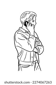 man talking on the phone hipster people streetwear hand drawn art illustration
