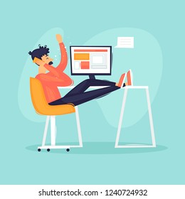 Man talking on the phone in the office, business. Flat vector illustration in cartoon style.