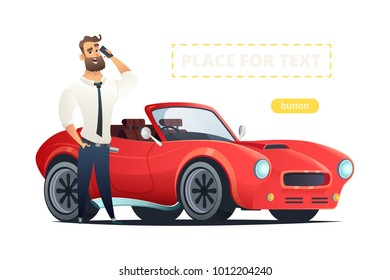 Man talking on the phone and standing near the sport car