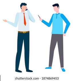 Man talking on phone vector, isolated businessman having online conference with partner. Worker with smartphone chatting with colleague flat style
