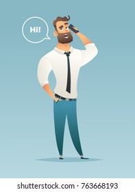 Man talking on the phone. Vector illustration.