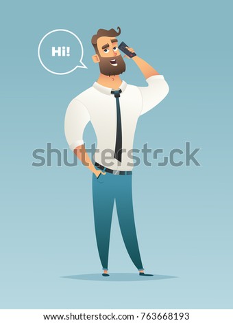 Man talking on the phone. Vector illustration.