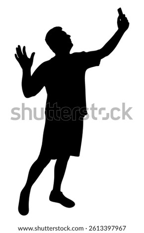 A man is talking on the phone via video link, a full-length silhouette of a man. Vector illustration