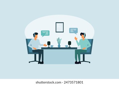 man talking on podcast flat design