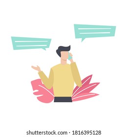 Man talking on smartphone, flat vector illustration concept.
